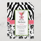 Zebra Print Pink Martini Bachelorette Kaart (Voorkant / Achterkant)