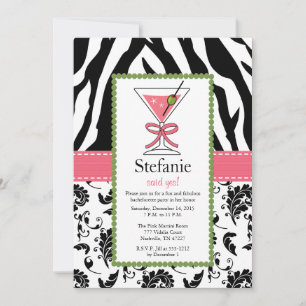 Zebra Print Pink Martini Bachelorette Kaart