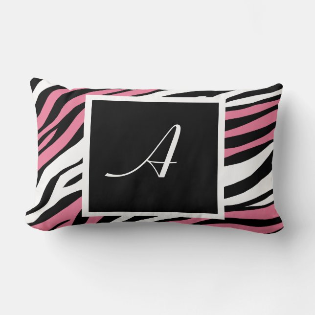 Zebra Print Pink Mix Monogram Lumbar Pillow Kussen (Voorkant)