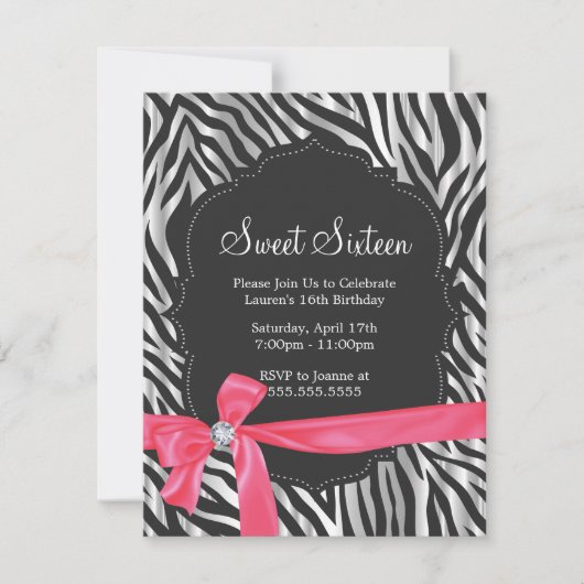 Zebra Print Pink Ribbon & Diamond Mode Zestien Kaart (Voorkant)