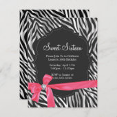 Zebra Print Pink Ribbon & Diamond Mode Zestien Kaart (Voorkant / Achterkant)