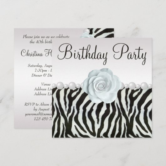 Zebra Print & Printen Pearls & Roos Birthday Party Kaart (Voorkant / Achterkant)