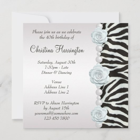 Zebra Print & Printen Pearls & Roos Birthday Party Kaart (Achterkant)
