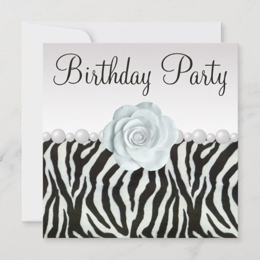 Zebra Print & Printen Pearls & Roos Birthday Party Kaart (Voorkant)