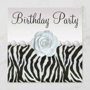 Zebra Print & Printen Pearls & Roos Birthday Party Kaart