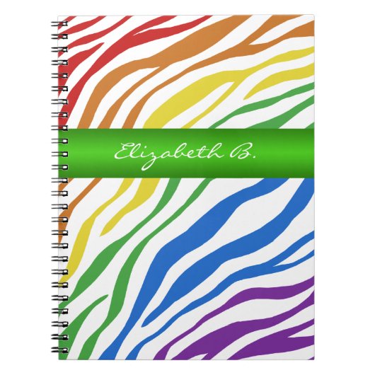 Zebra Print Rainbow Groen, aangepast Notitieboek (Voorkant)