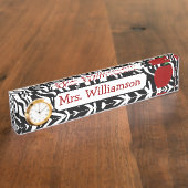 Zebra Print Red Apple leraar naamplaat Naambordje (Zijkant)
