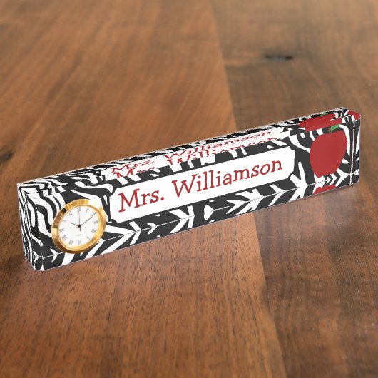 Zebra Print Red Apple leraar naamplaat Naambordje (Zijkant)