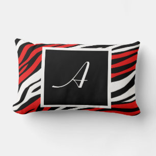 Zebra Print Red Mix Monogram Lumbar Kussen