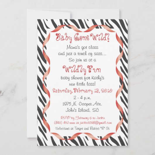 Zebra Print & Red Ribbon Baby shower Invitation Kaart (Voorkant)