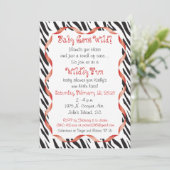 Zebra Print & Red Ribbon Baby shower Invitation Kaart (Staand voorkant)