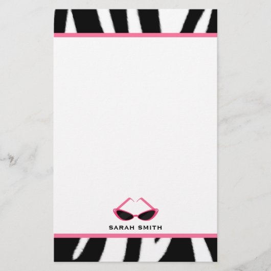 Zebra Print & Retro Roze zonnebrillen Briefpapier (Voorkant)