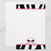 Zebra Print & Retro Roze zonnebrillen Briefpapier (Voorkant / Achterkant)