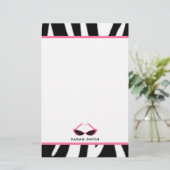Zebra Print & Retro Roze zonnebrillen Briefpapier (Staand voorkant)
