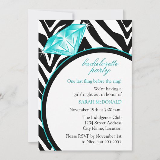 Zebra Print & Ring Bachelorette Party Kaart (Voorkant)