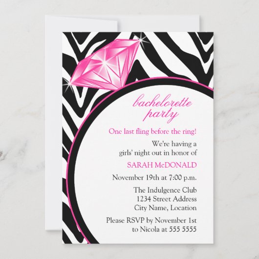 Zebra Print & Ring Bachelorette Party Kaart (Voorkant)