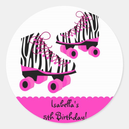 Zebra Print Roller Schaatsen Verjaardagsgunst Stic Ronde Sticker (Voorkant)