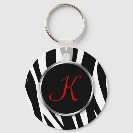 Zebra Print : rood monogram : Sleutelhanger (Voorkant)