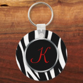 Zebra Print : rood monogram : Sleutelhanger (Voorkant)