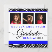 Zebra Print Royal Blue Photo Afstuderen Invitation Kaart (Voorkant)