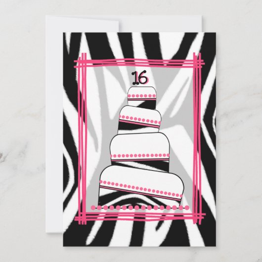 Zebra Print & Roze 16th Birthday Party Invite Kaart (Voorkant)