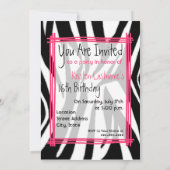 Zebra Print & Roze 16th Birthday Party Invite Kaart (Achterkant)