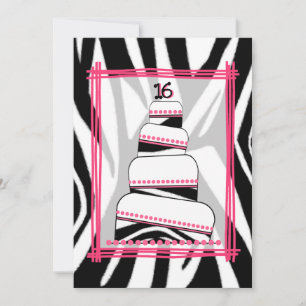 Zebra Print & Roze 16th Birthday Party Invite Kaart