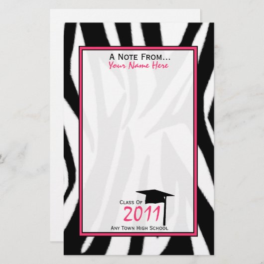 Zebra Print & Roze Afstuderen Stationery - 2011 Briefpapier (Voorkant / Achterkant)