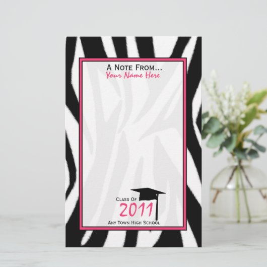Zebra Print & Roze Afstuderen Stationery - 2011 Briefpapier (Staand voorkant)