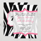 Zebra Print & Roze Birthday Party nodigt uit Kaart (Voorkant / Achterkant)