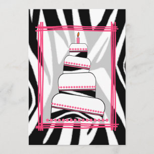 Zebra Print & Roze Birthday Party nodigt uit Kaart
