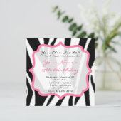 Zebra Print & Roze Cupcake Birthday Party nodigt u Kaart (Staand voorkant)