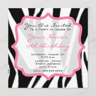 Zebra Print & Roze Cupcake Birthday Party nodigt u Kaart