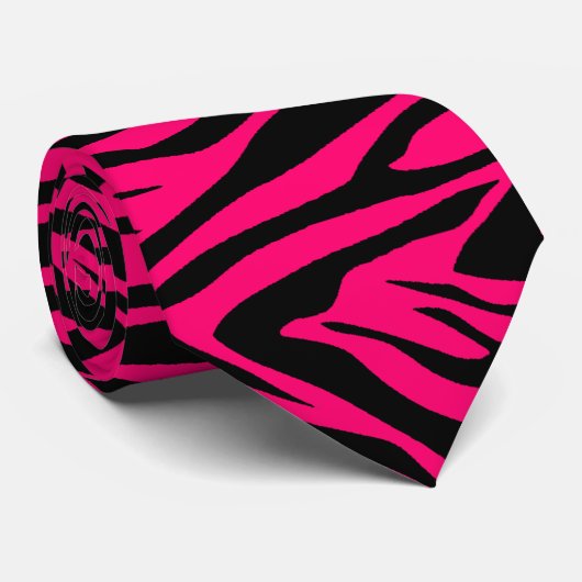 Zebra Print roze framboe en zwart Stropdas (Opgerold)