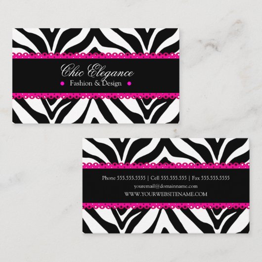 Zebra Print & Roze kant Elegant Visitekaartje (Voorkant / Achterkant)