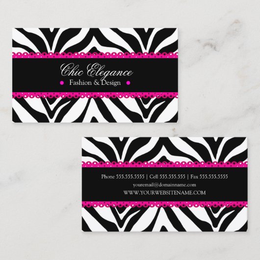 Zebra Print & Roze kant Elegant Visitekaartje (Voorkant / Achterkant)