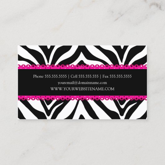 Zebra Print & Roze kant Elegant Visitekaartje (Achterkant)