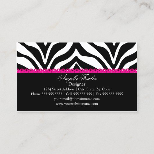 Zebra Print & Roze kant Elegant Visitekaartje (Achterkant)
