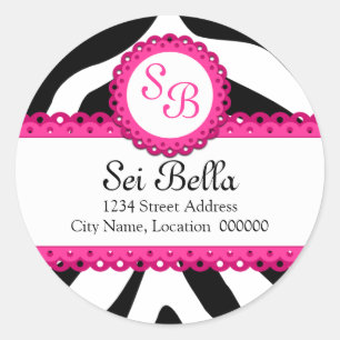Zebra Print & Roze Kant Monogram Stickers