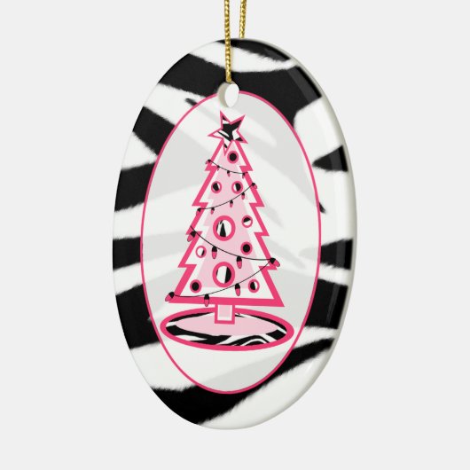 Zebra Print & Roze kerstboomversiering Keramisch Ornament (Links)