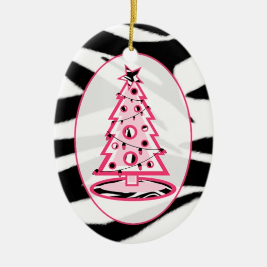 Zebra Print & Roze kerstboomversiering Keramisch Ornament (Voorkant)