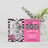 Zebra print roze meisjes eerste verjaardag kaart (Staand voorkant)