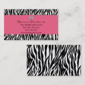 zebra print roze met hartvormige diamant visitekaartje (Voorkant / Achterkant)