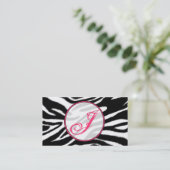 Zebra Print / Roze Monogram Mode Visitekaartje (Staand voorkant)
