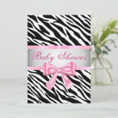 Zebra Print Roze strik Baby shower Uitnodiging (Staand voorkant)