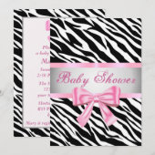 Zebra Print Roze strik Baby shower Uitnodiging (Voorkant / Achterkant)