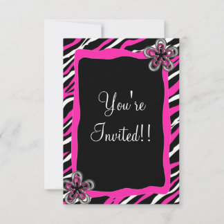 Zebra Print RSVP-kaart - Hot Pink met bloemen Kaart