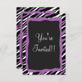 Zebra Print RSVP-kaart - Paars Kaart (Voorkant / Achterkant)
