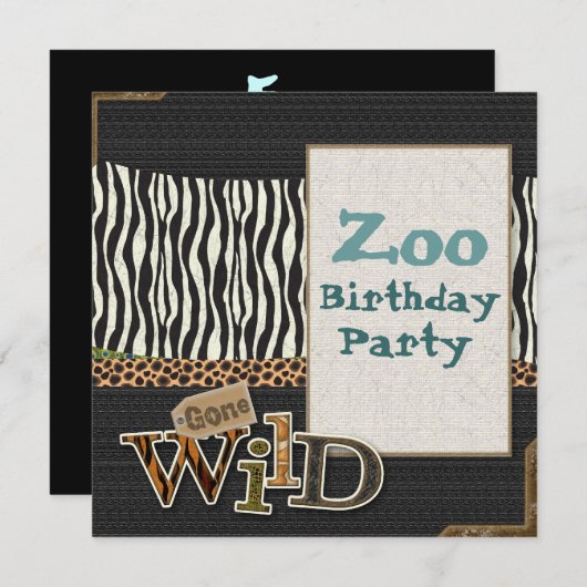 Zebra print Safari Zoo Verjaardagsfeestje Uitnodig Kaart (Voorkant / Achterkant)