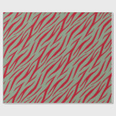 Zebra Print Sage Green Dark Red Modern Kerstmis Cadeaupapier (Vlak)